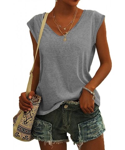 Womens Tank Tops Loose Fit V-Neck T-Shirt Fashion Casual Sleeveless Vest Solid Loose Blouse Pullover Tank Tops 06-gray $9.38 ...