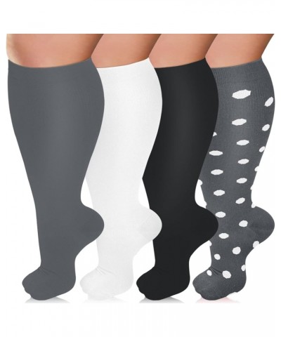 Plus Size Compression Socks for Women & Men 15-20 mmhg Extra Wide Calf Knee High Support Socks for Circulation 06-4 Pack Blac...