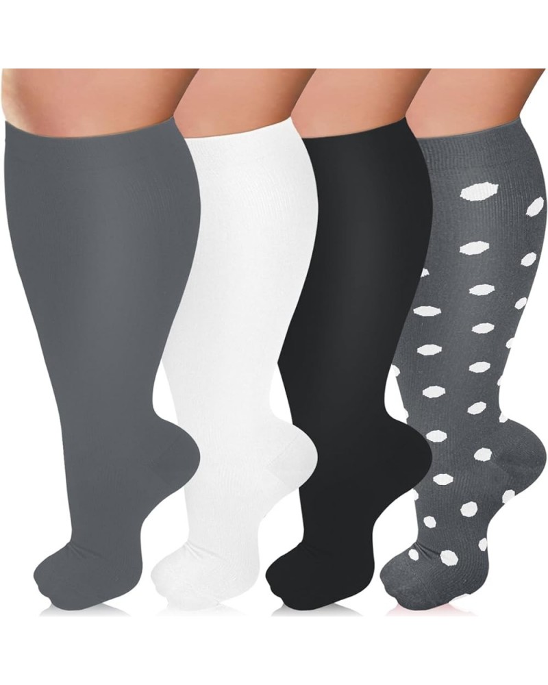 Plus Size Compression Socks for Women & Men 15-20 mmhg Extra Wide Calf Knee High Support Socks for Circulation 06-4 Pack Blac...