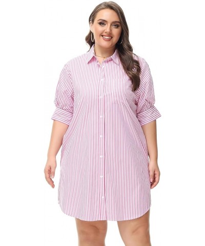 Women's Oversized Short-Sleeve Shirt Dress Plus Size Casual Button Shirt Dress with Pockets Solid Stripe (S-4X) Plus Size 119...