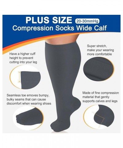 Plus Size Compression Socks for Women & Men 15-20 mmhg Extra Wide Calf Knee High Support Socks for Circulation 06-4 Pack Blac...