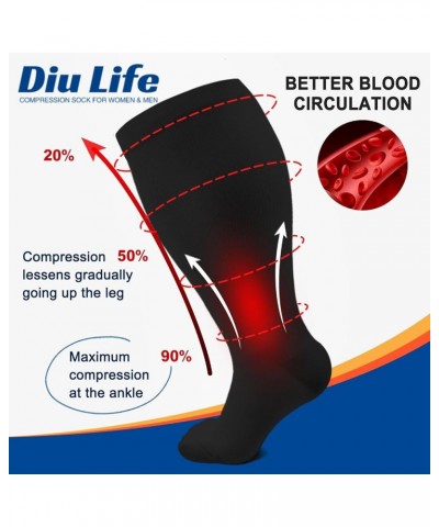 Plus Size Compression Socks for Women & Men 15-20 mmhg Extra Wide Calf Knee High Support Socks for Circulation 06-4 Pack Blac...