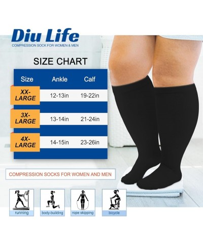 Plus Size Compression Socks for Women & Men 15-20 mmhg Extra Wide Calf Knee High Support Socks for Circulation 06-4 Pack Blac...