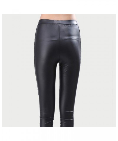 Women Fashion Faux Leather Punk Leggings Pants Lace Skinny Legging Pants Black $11.98 Leggings