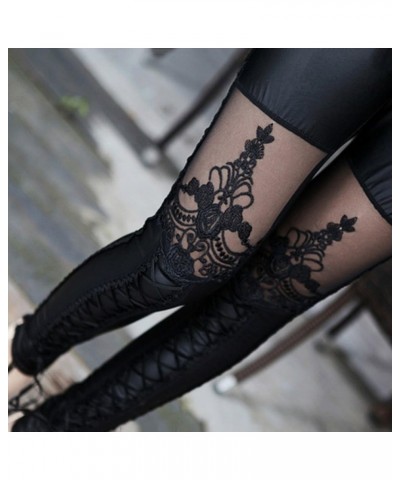 Women Fashion Faux Leather Punk Leggings Pants Lace Skinny Legging Pants Black $11.98 Leggings