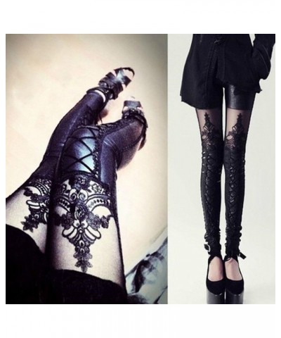 Women Fashion Faux Leather Punk Leggings Pants Lace Skinny Legging Pants Black $11.98 Leggings