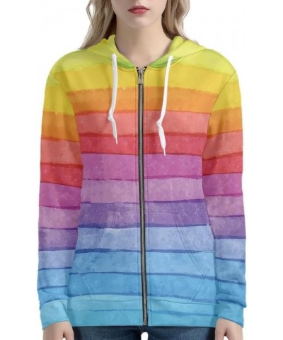 Women Oversized Hoodie with Pocket Plus Size, Cats, Galaxy,Ethnic Zip-up Hooded Sweatshirt Long-Sleeve Fall Outwear Rainbow S...