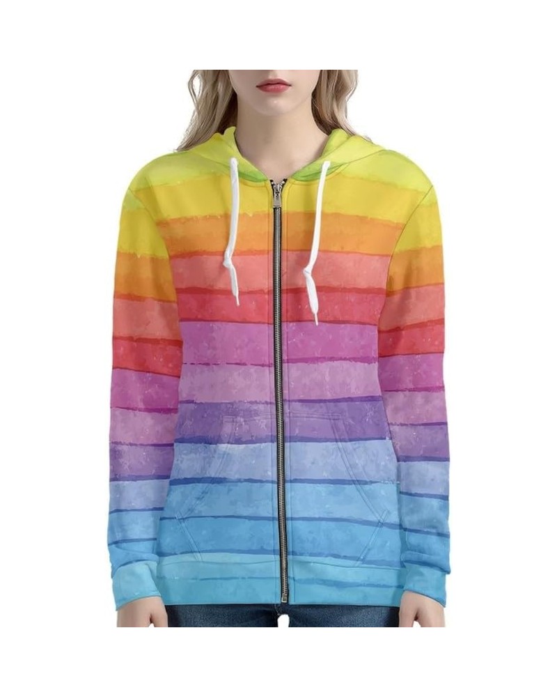 Women Oversized Hoodie with Pocket Plus Size, Cats, Galaxy,Ethnic Zip-up Hooded Sweatshirt Long-Sleeve Fall Outwear Rainbow S...