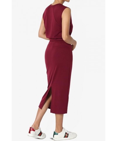 S~3X Baby Terry Semi Crop Tank Top & Pencil Calf Midi Skirt 2 PC Set Burgundy $15.84 Suits