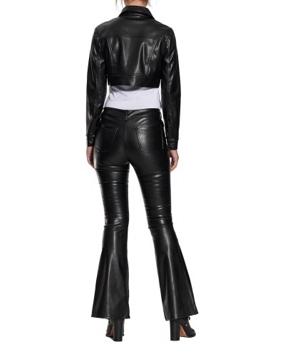 Women's Contouring Black Vegan Leather Flare with Side Slit and Exposed Buttons, 3 $16.42 Pants