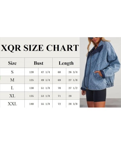 Women's Vintage Diamond Quilted Denim Jackets Collared Zip Up Long Sleeve Oversized Bomber Coat Outwear with Pockets Blue $26...