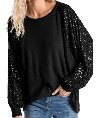 Women's Sequin Tops Sparkle Long Sleeve Blouses Shimmer Glitter Sweatshirt Party Crewneck Loose Fit Shirts Black $21.72 Hoodi...