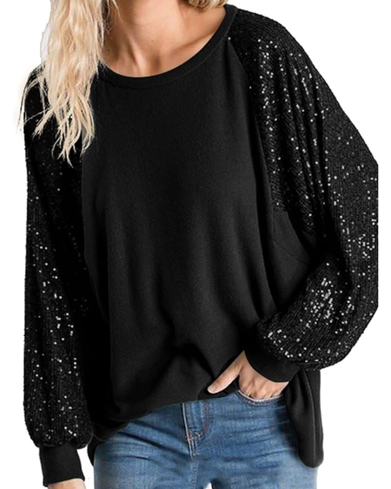 Women's Sequin Tops Sparkle Long Sleeve Blouses Shimmer Glitter Sweatshirt Party Crewneck Loose Fit Shirts Black $21.72 Hoodi...