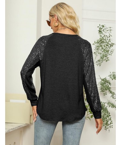 Women's Sequin Tops Sparkle Long Sleeve Blouses Shimmer Glitter Sweatshirt Party Crewneck Loose Fit Shirts Black $21.72 Hoodi...