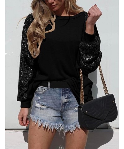 Women's Sequin Tops Sparkle Long Sleeve Blouses Shimmer Glitter Sweatshirt Party Crewneck Loose Fit Shirts Black $21.72 Hoodi...