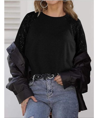 Women's Sequin Tops Sparkle Long Sleeve Blouses Shimmer Glitter Sweatshirt Party Crewneck Loose Fit Shirts Black $21.72 Hoodi...