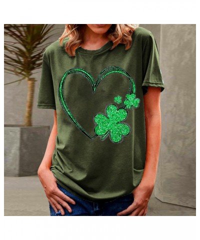 St Patricks Day Shirt Women Short Sleeve Loose Comfy Tops T Shirts Clover Print Saint Patricks Day T Shirt Blosue A05-army Gr...