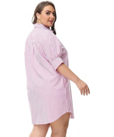 Women's Oversized Short-Sleeve Shirt Dress Plus Size Casual Button Shirt Dress with Pockets Solid Stripe (S-4X) Plus Size 119...