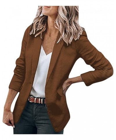 Blazers for Women Business Casual Open Front Long Sleeve Work Office Jackets Blazer Fashion Lightweight Jacket Suits A Brown ...