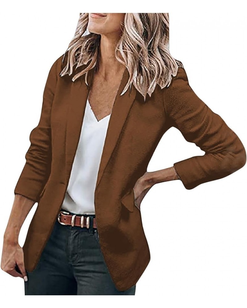 Blazers for Women Business Casual Open Front Long Sleeve Work Office Jackets Blazer Fashion Lightweight Jacket Suits A Brown ...