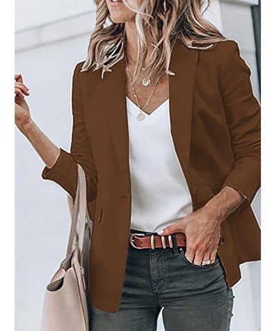 Blazers for Women Business Casual Open Front Long Sleeve Work Office Jackets Blazer Fashion Lightweight Jacket Suits A Brown ...