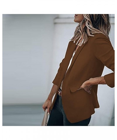 Blazers for Women Business Casual Open Front Long Sleeve Work Office Jackets Blazer Fashion Lightweight Jacket Suits A Brown ...