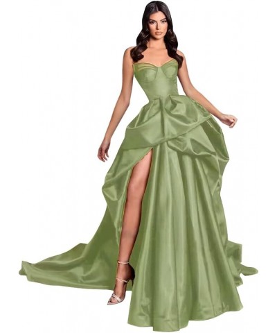 Sweetheart Prom Dresses Long Women's Satin Ball Gown Strapless Formal Evening Dress with Slit Sage $49.75 Dresses