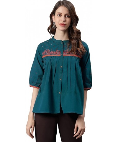 Indian Women's Teal Cotton Flex Top for Women Teal $26.67 Blouses