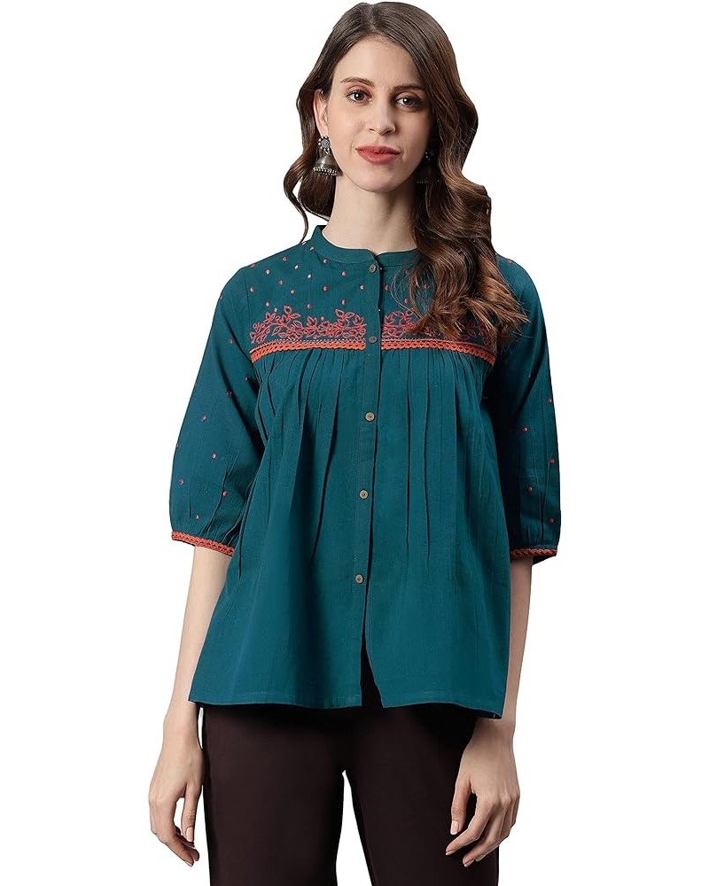 Indian Women's Teal Cotton Flex Top for Women Teal $26.67 Blouses