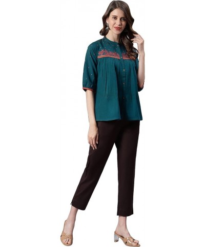 Indian Women's Teal Cotton Flex Top for Women Teal $26.67 Blouses