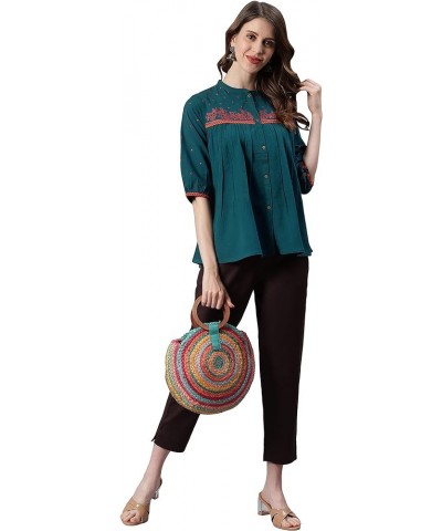 Indian Women's Teal Cotton Flex Top for Women Teal $26.67 Blouses