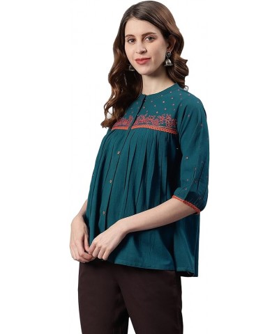 Indian Women's Teal Cotton Flex Top for Women Teal $26.67 Blouses