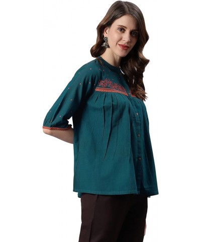 Indian Women's Teal Cotton Flex Top for Women Teal $26.67 Blouses