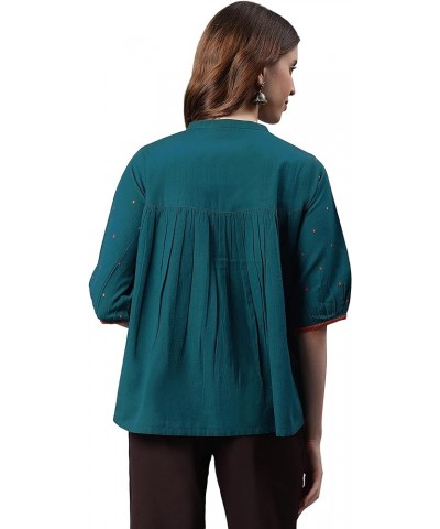 Indian Women's Teal Cotton Flex Top for Women Teal $26.67 Blouses