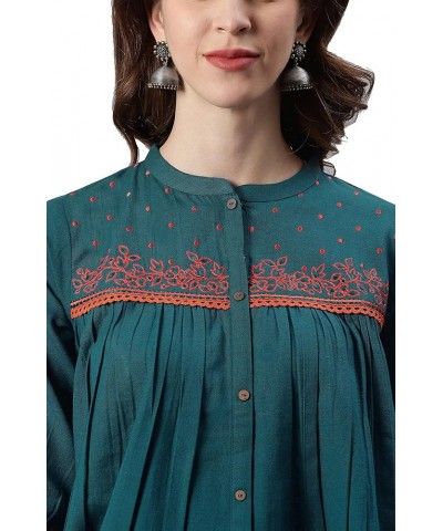 Indian Women's Teal Cotton Flex Top for Women Teal $26.67 Blouses