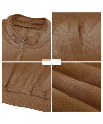 Womens Dolman Quilted Lightweight Jackets Full-zip Stand Collar Loose Warm Winter Outwears with Pockets Brown $20.64 Jackets