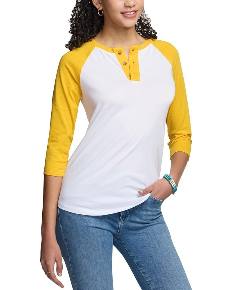 Women's 3/4 Sleeve Baseball Jersey Shirts, Casual Dynamic Cotton T-Shirt, Quarter Sleeve Raglan Tops Button Dyna Cotton White...