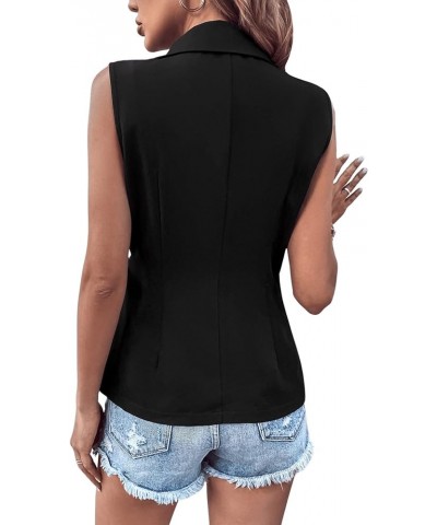 Women's Tie Side Double Breasted Sleeveless Asymmetrical Vest Blazer Jacket Black $19.79 Vests