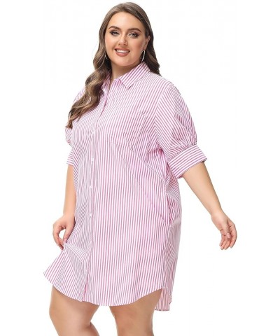 Women's Oversized Short-Sleeve Shirt Dress Plus Size Casual Button Shirt Dress with Pockets Solid Stripe (S-4X) Plus Size 119...