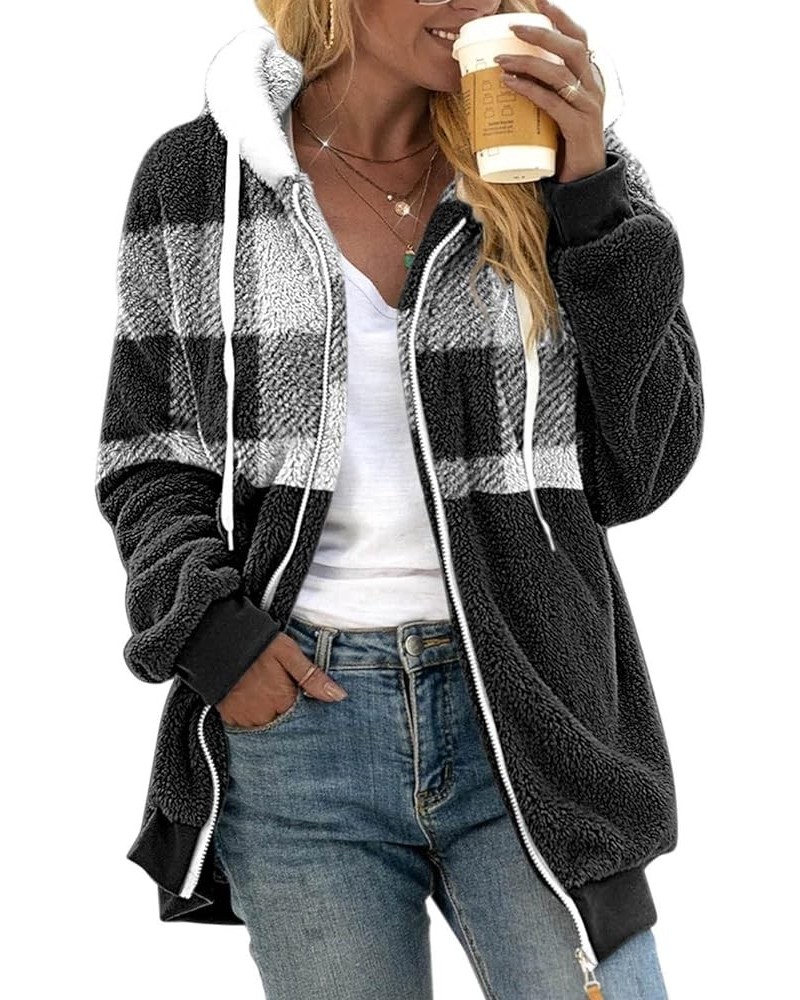 Coats for Women Winter 2023 Warm Thick Fleece Sherpa Jacket Fashion Casual Loose Fuzzy Zip Up Hoodie With Pockets F Black $8....