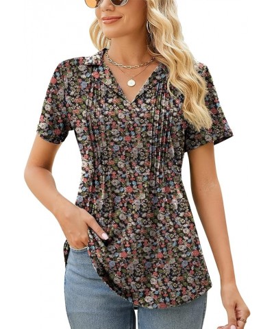 Womens Short Sleeve Polo T Shirts V Neck Summer Basic Tops Fashion 2024 Business Casual Work Blouse S-XXL A1-army Floral $12....