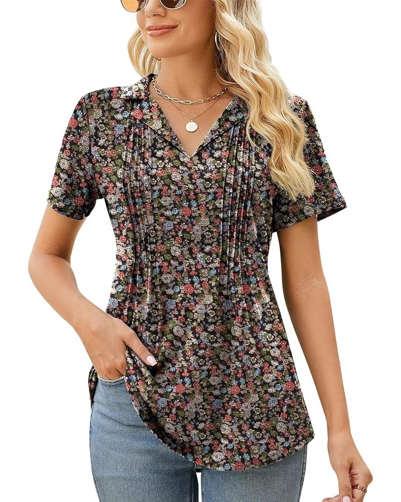 Womens Short Sleeve Polo T Shirts V Neck Summer Basic Tops Fashion 2024 Business Casual Work Blouse S-XXL A1-army Floral $12....