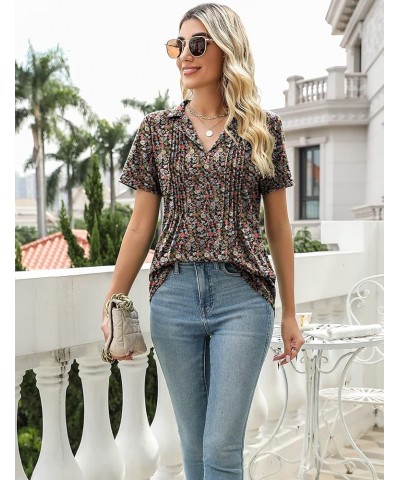 Womens Short Sleeve Polo T Shirts V Neck Summer Basic Tops Fashion 2024 Business Casual Work Blouse S-XXL A1-army Floral $12....