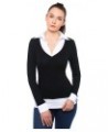 Women Faux Shirt 2 in 1 Style Long Sleeve Pullover Blouse Top Black $14.35 Blouses