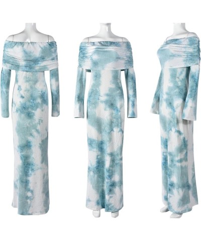 Women's Gradient Off Shoulder Maxi Dress Long Sleeve Tie Dye Pleated Bodycon Dress Nightclub Cocktail Party Dresses Blue $10....