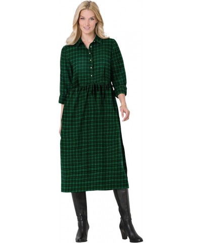 Women's Plus Size Plaid Flannel A-Line Shirtdress Emerald Plaid $27.48 Dresses