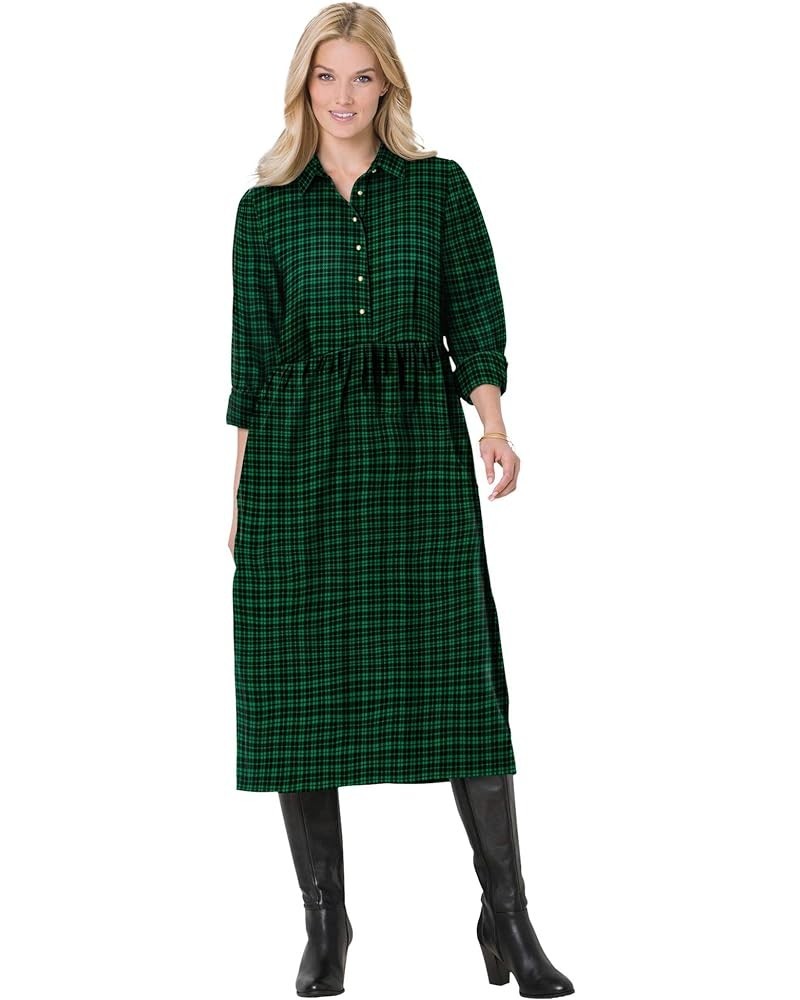 Women's Plus Size Plaid Flannel A-Line Shirtdress Emerald Plaid $27.48 Dresses