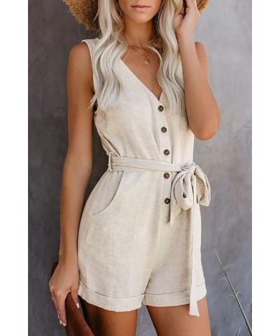 Women Button Down Sleeveless Rompers V Neck Short Jumpsuit Rompers Playsuit with Pockets (Grey XL) 716-beige Large $16.76 Rom...