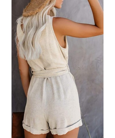 Women Button Down Sleeveless Rompers V Neck Short Jumpsuit Rompers Playsuit with Pockets (Grey XL) 716-beige Large $16.76 Rom...