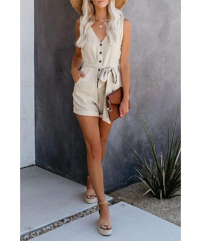 Women Button Down Sleeveless Rompers V Neck Short Jumpsuit Rompers Playsuit with Pockets (Grey XL) 716-beige Large $16.76 Rom...